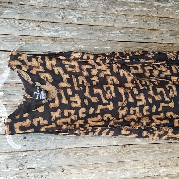 VINTAGE 80s Y2K CAROLE LITTLE Layered ART PRINTS FILMY MAXI DRESS S M Vtg Sz 10 - Picture 2 of 11